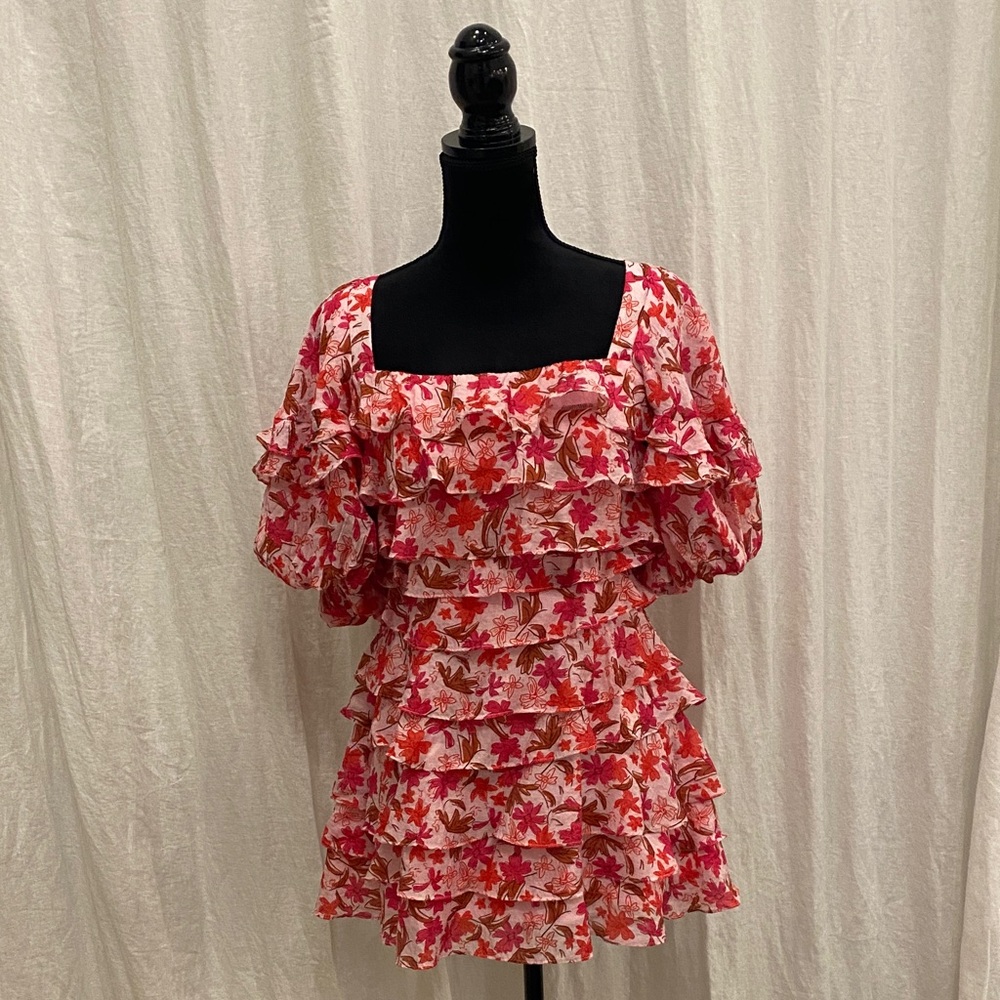 NWT Strut  & Bolt Floral Ruffle Mini Dress - Red and‎ Pink $78 On Tag